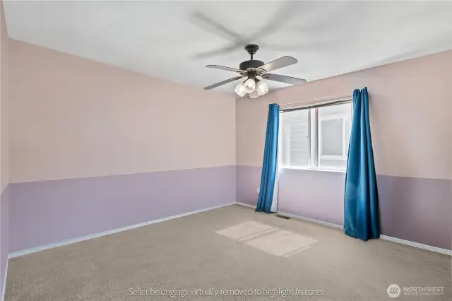 Third bedroom with two-tone paint and vaulted ceiling