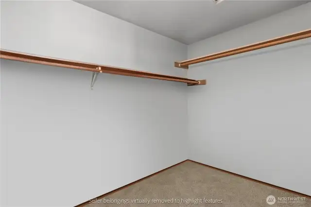 Walk-in closet with organized shelving and hanging space