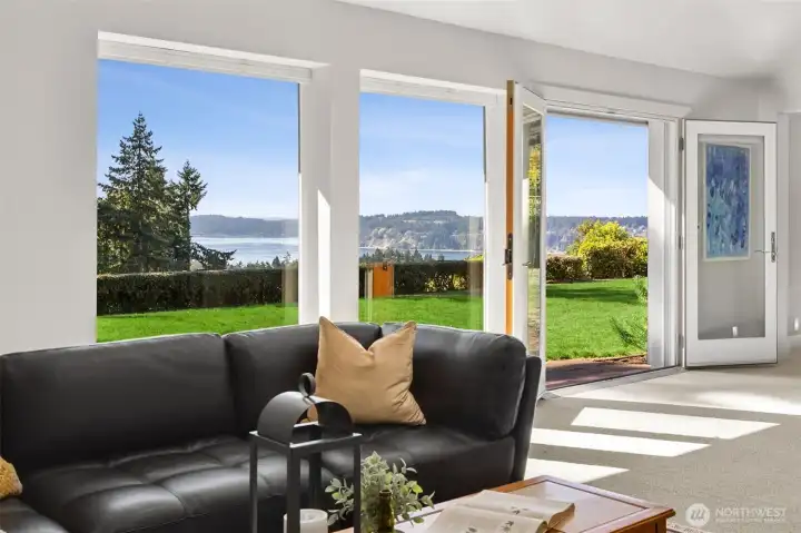 Full length View, french doors, surrounded by glass