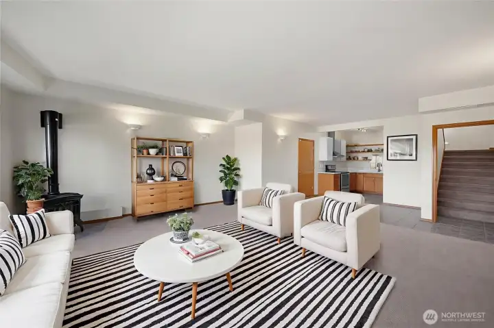 Lower living area and kitchen.