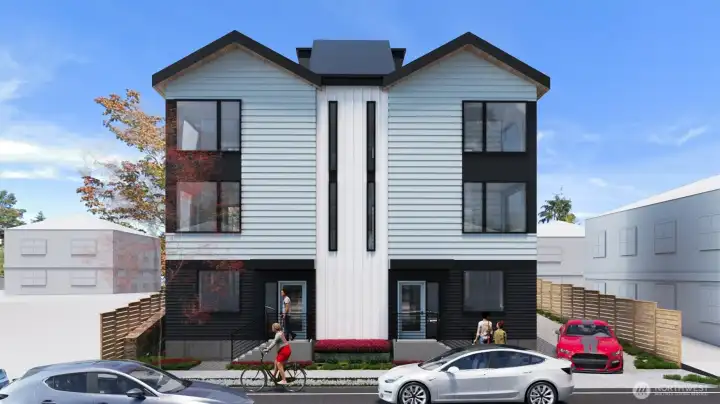 Rendering of street view; home is in the back section