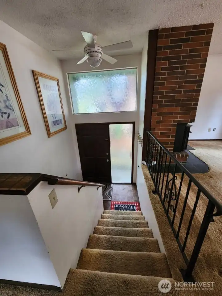 up the stairs first, take a moment to notice that beautiful etched glass in the entry