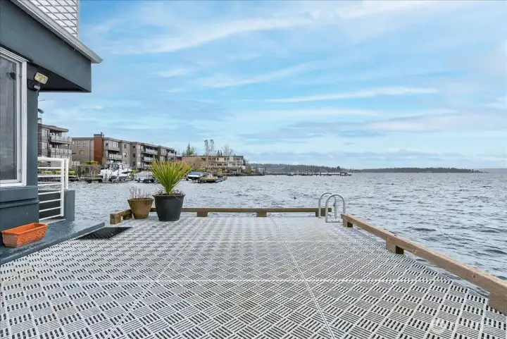 Private community dock on Lake Washington, perfect for relaxing by the water, swimming, and enjoying waterfront activities