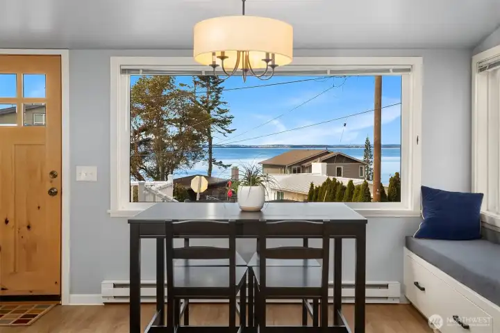 Dining Room with water view and built in bench