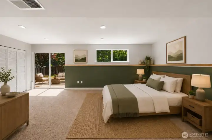 Downstairs Virtually Staged as a second primary bedroom
