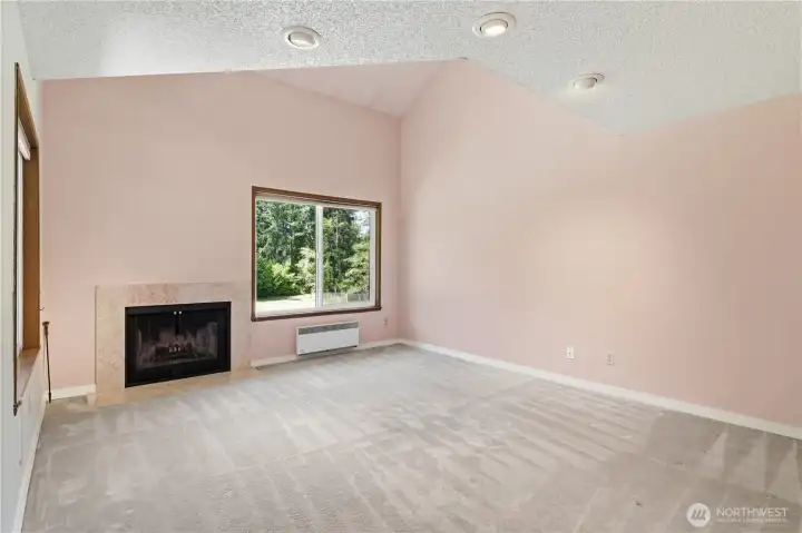 Wood burning fireplace. Wood burning fireplace.