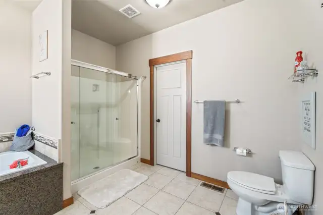 step in shower in primary bathroom- with wardrobe closet