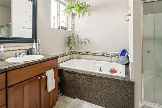 nice soaker tub in primary bathroom