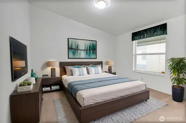 Second bedroom is also large and includes a walk-in closet as well. This too has been virtually staged for your enjoyment. :)