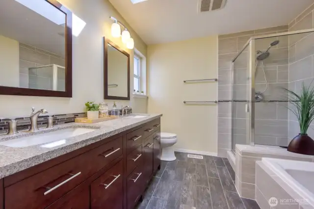 Double vanity.  separate shower and big soaking tub.