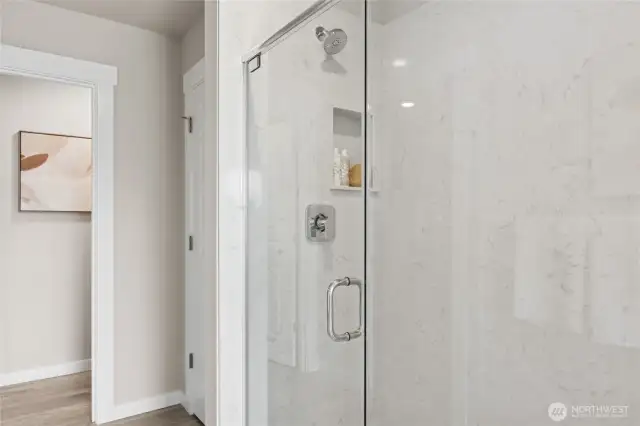Primary Bath: Photo rendering is representational. Actual home is under construction and finishes, elevation, and paint colors may vary. See site agent for details.