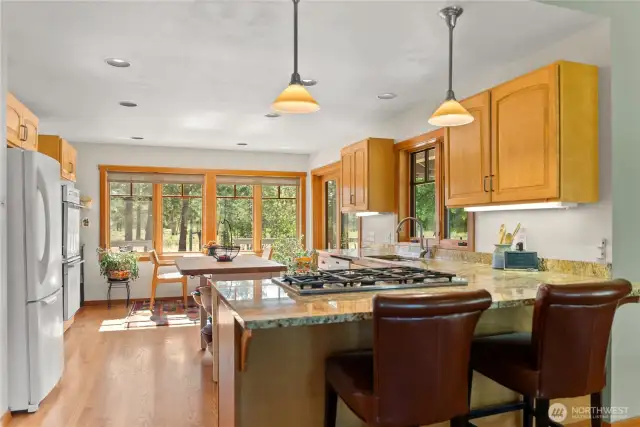 Breakfast bar merges the living and dining rooms! Expanse of handsome granite counters make cooking a delight!