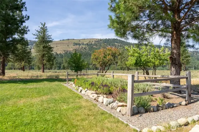 Minimal easy care landscape so yo can go explore the Methow Valley and return home to the colorful gardens. Pop up sprinkler system with timers!~
