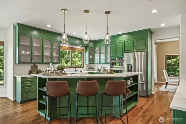 Photos can’t capture the true appeal of this show-stopping kitchen, complete with a spacious walk-in pantry and beautifully updated lighting throughout.