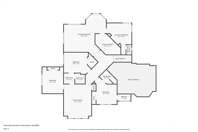 The second-floor plan showcases four bedrooms, including three ensuite bedrooms, a spacious primary wing, a charming Juliet balcony, and a spacious media lounge.
