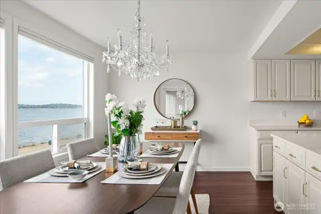 Ideal for serving, the all-occasion dining room is adjacent to kitchen and bar counterspace, perfect for buffet style eating
