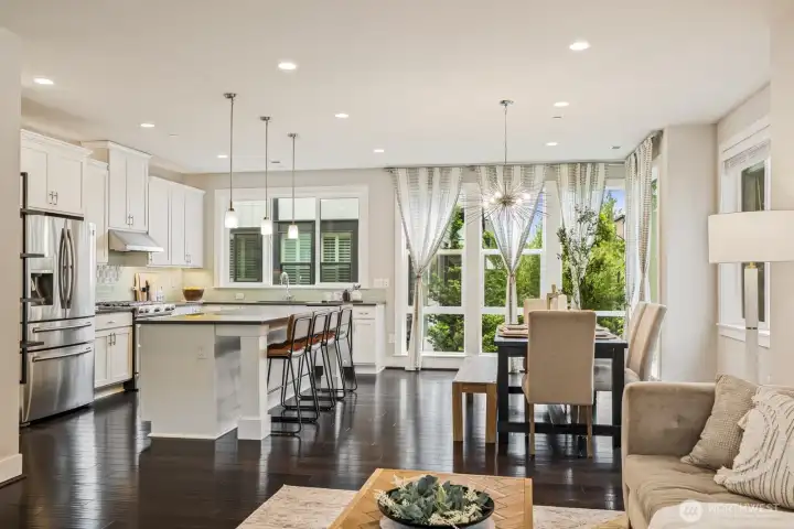 The coveted and oversized kitchen island is a social anchor for cooking, dining, and entertaining, and includes seating!