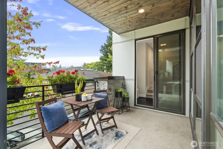 Private balcony ideal for outdoor living in the heart of Downtown Bothell. Gas connection for BBQ hook up.