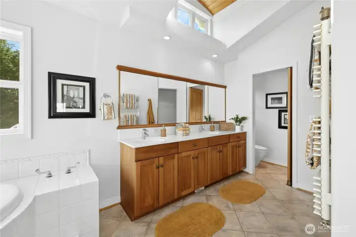 Second Floor Primary Bathroom with Double Sinks, Heated Towel Bars and Custom Shower