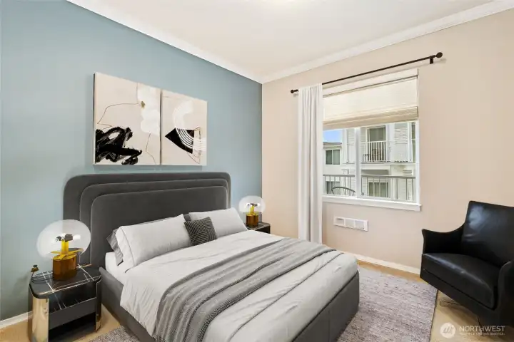 Picture of the secondary bedroom.  Very spacious rooms and both bathrooms, hallways and throughout the unit.