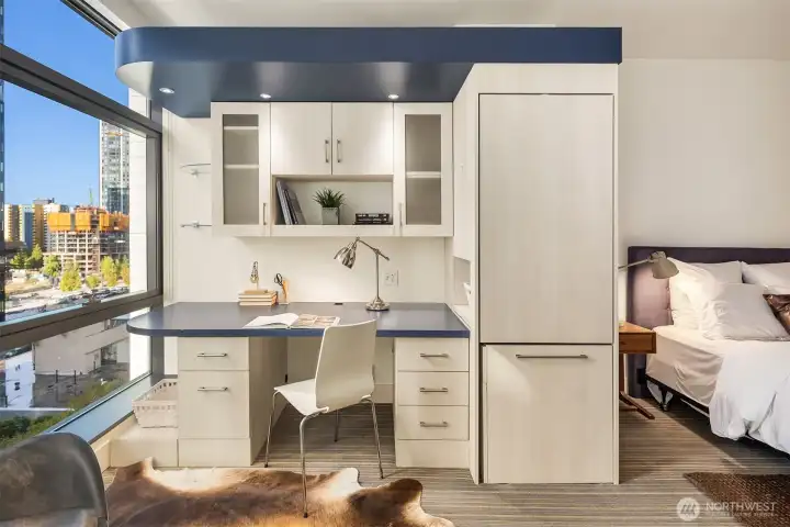 High end, custom built in desk and storage