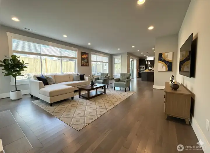 SO much light in the open family room! (Virtually Staged)