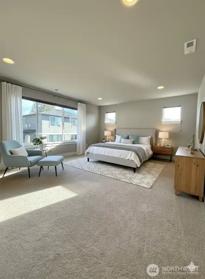 Primary Bedroom Upstairs—1/4 bedrooms on this floor (Virtually Staged)