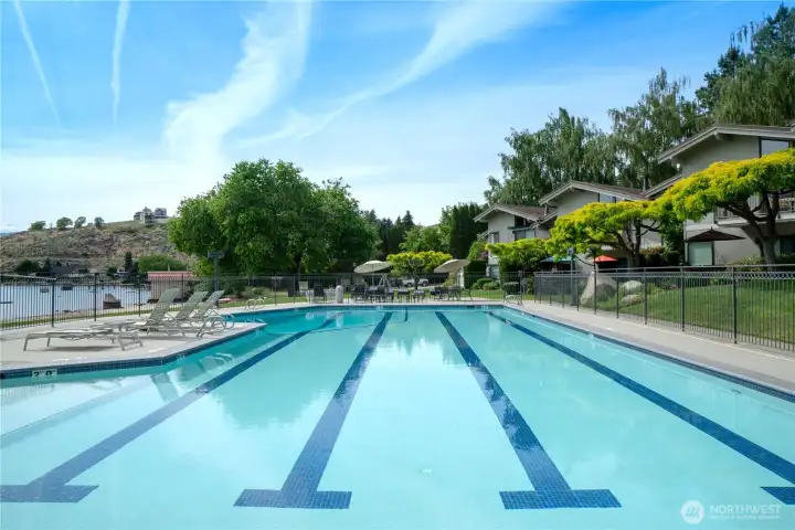 View of Olympic sized pool and landscaped grounds.