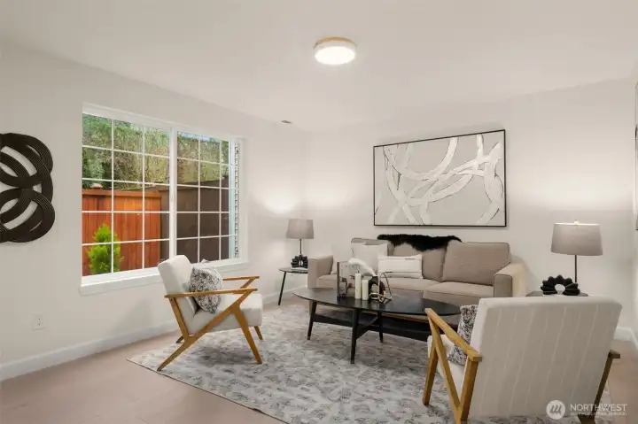 Privacy from the mature trees and fenced yard