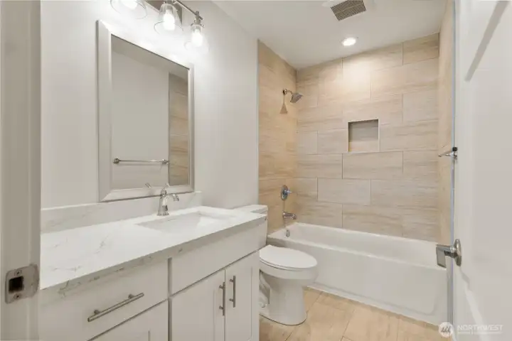 Upstairs full Bathroom beautiful tiled shower Upstairs full Bathroom beautiful tiled shower