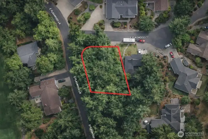 Overhead view with approximate boundaries in red.