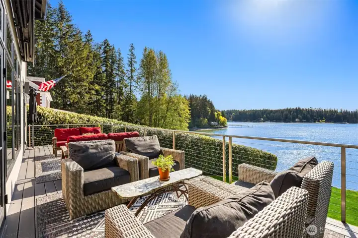 The large deck spans the length of the home. Remote control awnings provide needed shade with the touch of a button. The large deck spans the length of the home. Remote control awnings provide needed shade with the touch of a button.