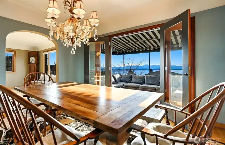 The dining room opens to the deck.  A wonderful place to entertain and take in the views and sunsets.