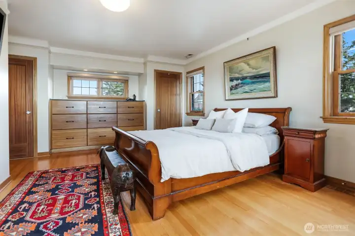 Three closets and built in drawers.
