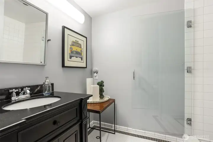 Three quarter bath in the basement.