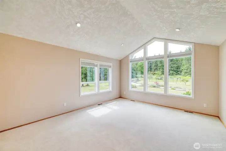 Family room with wall of windows Family room with wall of windows