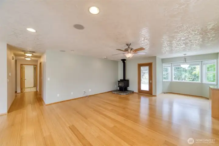 Large great room with beautiful bamboo flooring Large great room with beautiful bamboo flooring