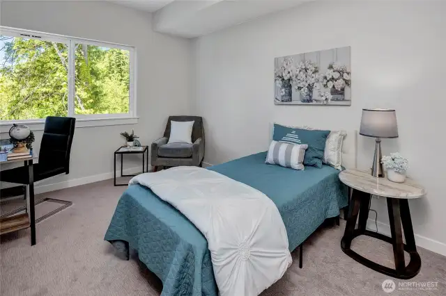 Upper bedroom with greenbelt view (photos of lot34, same floorplan)