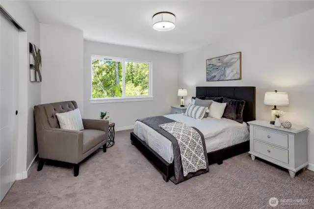 Top level bedroom with ensuite bath, greenbelt view (photos of lot34, same floorplan)