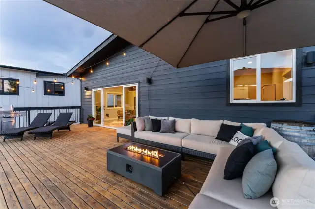 Exterior twilight view 1 of upper level deck.
