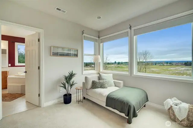 Sitting area in primary suite with west facing views
