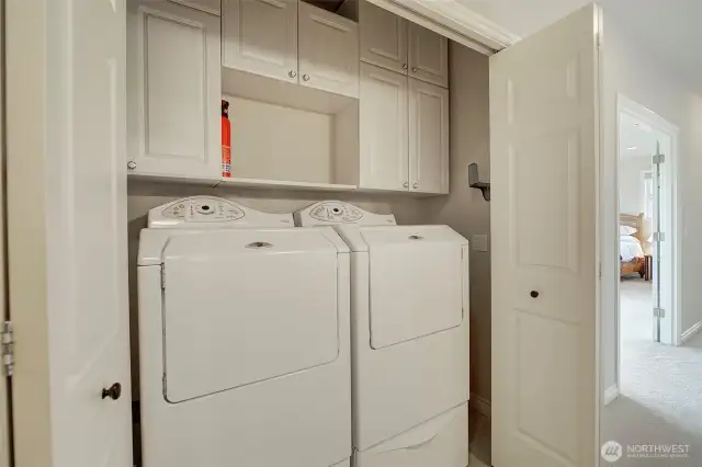 Convenient laundry closet on second level. Washer and dryer included in the sale!