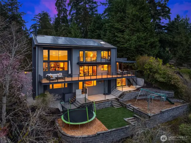 The entire house has solar panels for efficient energy use.