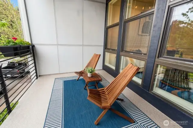 Covered deck overlooking the park