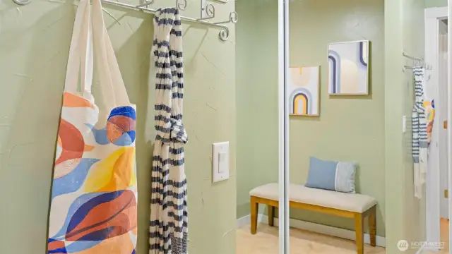 The perfect spot to get ready for the day, complete with oversized mirrored closet doors that make it easy to check your look before heading out.
