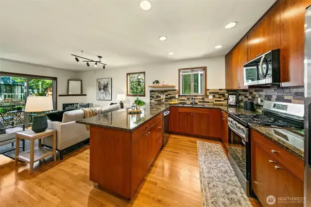 Kitchen is adjacent to living room for easy entertaining