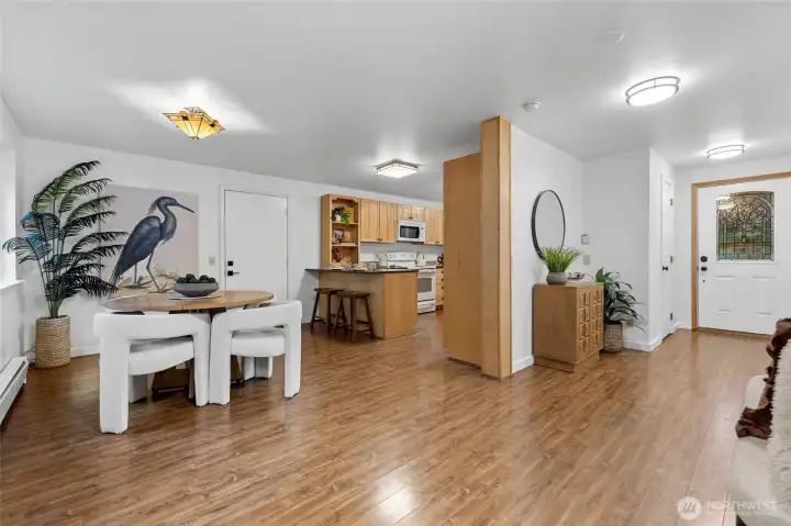 open concept kitchen and eating space