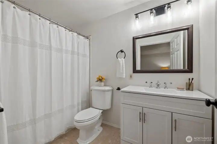 Primary bathroom with new vanity
