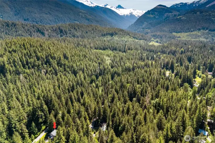 Arrow shows location of cabin