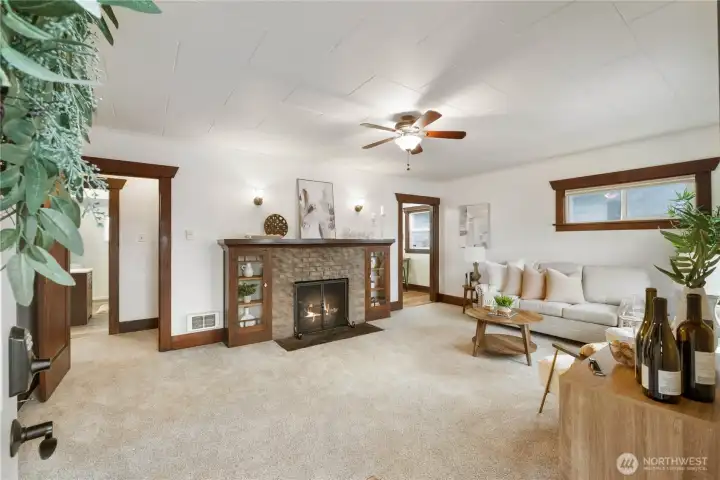 Welcoming living room with cozy fireplace